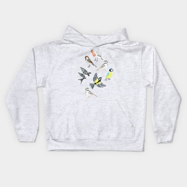 Illustrated Birds Kids Hoodie by tangerinetane